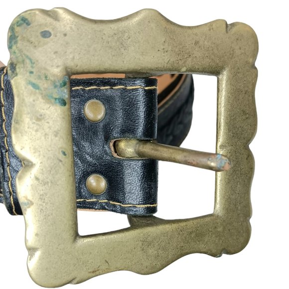 Black Leather Gold Buckle Belt Braid Detail by Marnie Bugs Belt - Picture 5 of 12